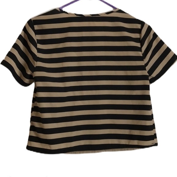 Stripes Crop Tops Tees Black Brown Tan - Picture 3 of 4
